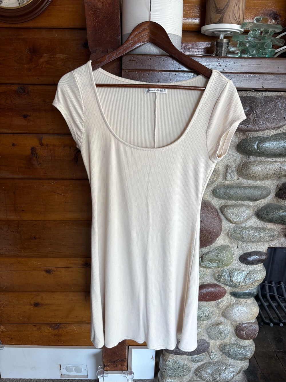 Abercrombie & Fitch Cream Ribbed Scoop Neck Mini Dress M